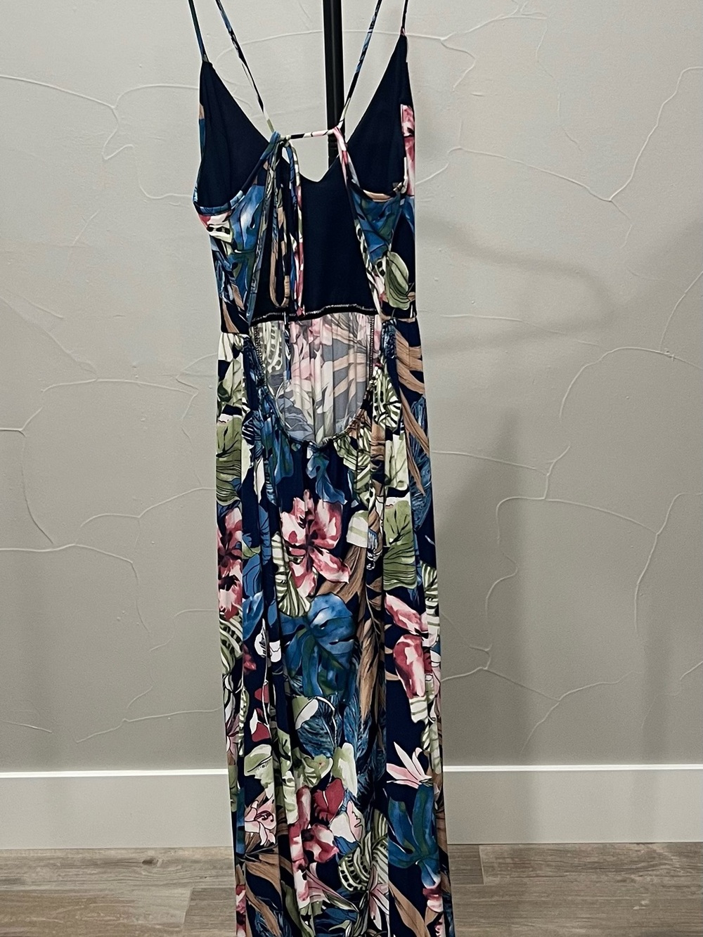 Floral Navy Maxi Sundress with Open Back